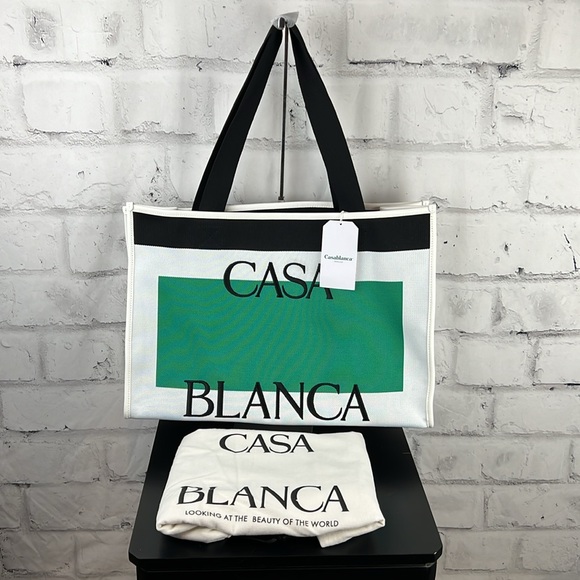 Casablanca Handbags - Casablanca Tennis Club Knit Logo Shopper Tote Bag White Green Black